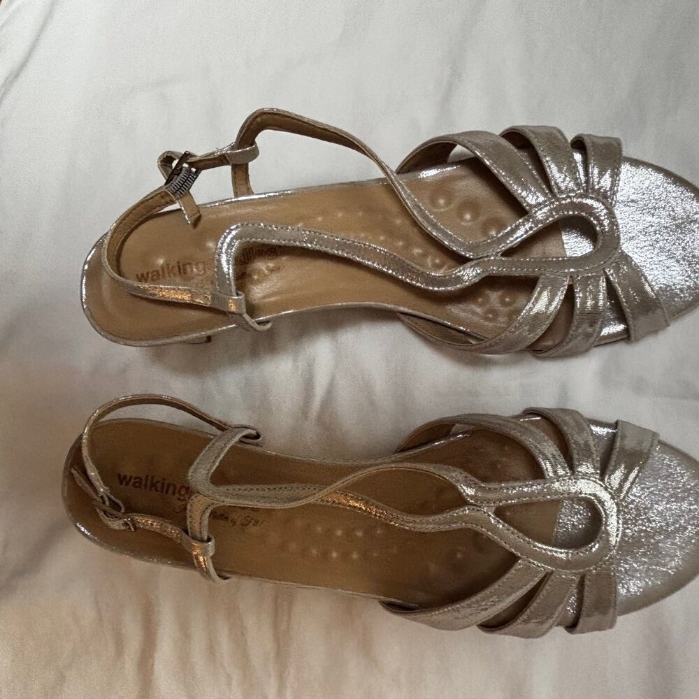 Almost new silver Walking Cradles silver sandals, size 13M with 2 inch heels